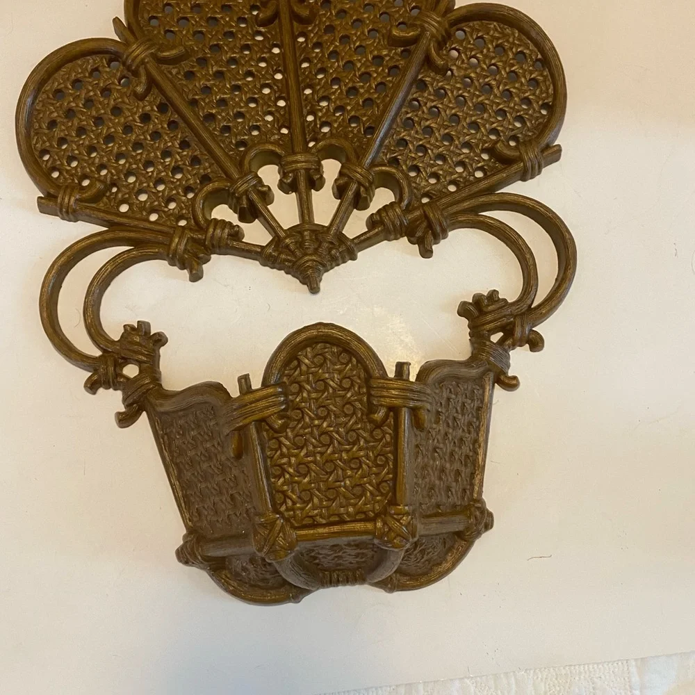 Vintage 1981 Burwood Faux Wicker Rattan Hanging Wall Pocket Planter MCM USA